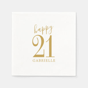 White Gold Simple Happy Custom Age Name Birthday Napkin