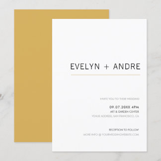 White & Gold Simple Modern Minimalist Wedding Invitation