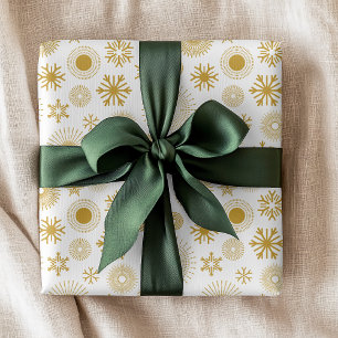 White Gold Snowflake Christmas Winter Pattern Wrapping Paper