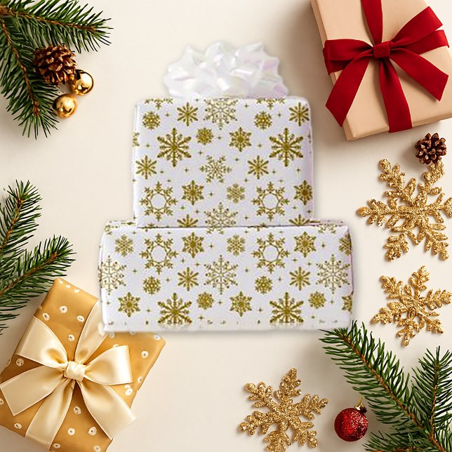White Gold Snowflake Holiday Print Wrapping Paper (Creator Uploaded)