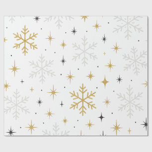 White & Gold Snowflake Sparkle Wrapping Paper