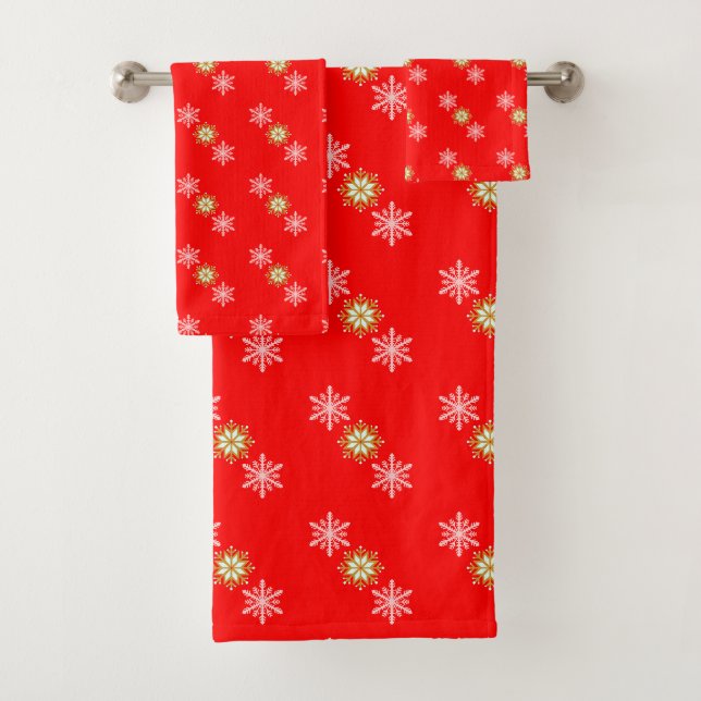White & Gold Snowflakes Bath Towel Set (Insitu)