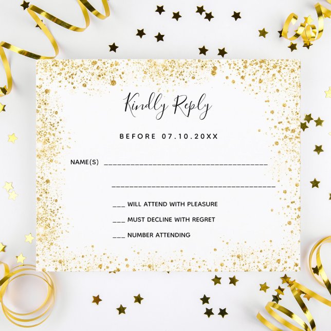White gold sparkles budget wedding RSVP Flyer (Creator Uploaded)
