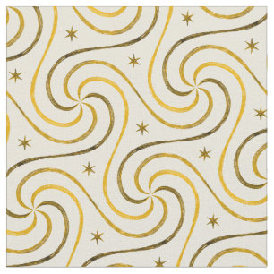 White Gold Spirals Stars Christmas Pattern Elegant Fabric