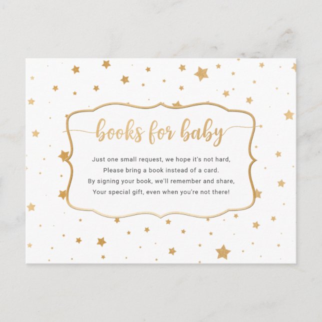 White Gold Star Confetti book request card (Front)