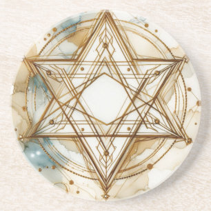 White Gold Star Of David, Alcohol Ink Watercolor Coaster