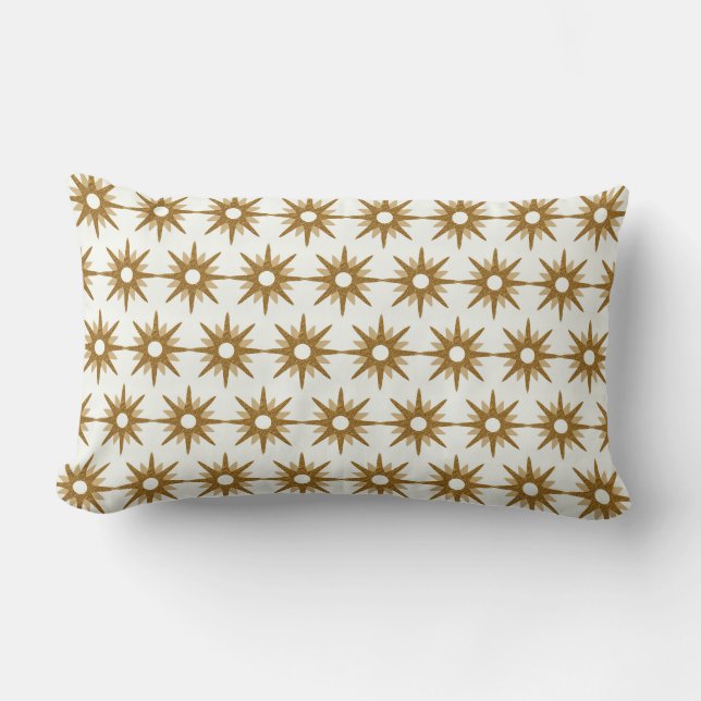 White & Gold Starburst Pattern Lumbar Cushion (Front)
