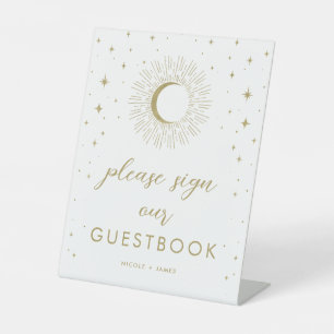 White Gold Stars Celestial Sunburst Guestbook Sign