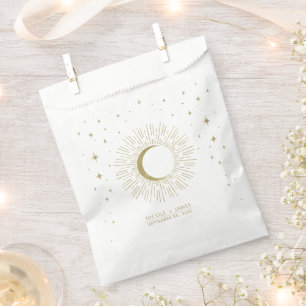 White & Gold Stars Celestial Sunburst Moon Wedding Favour Bags