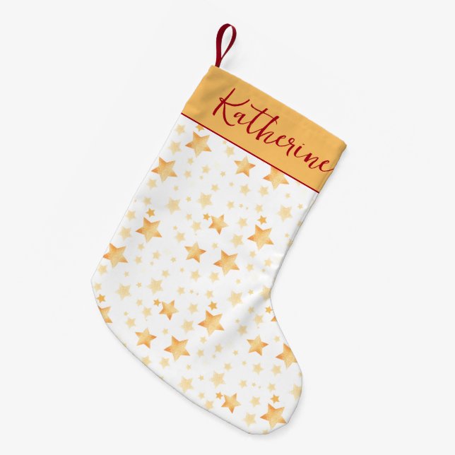 White Gold Stars Trendy Seasonal Pattern Christmas Small Christmas Stocking (Front (Hanging))