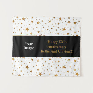 White/Gold Stars With Message/Photo Anniversary Tapestry