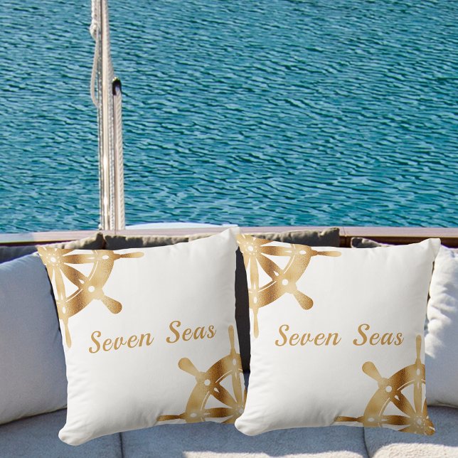 White gold steering wheels yacht boat name cushion (Creator Uploaded)