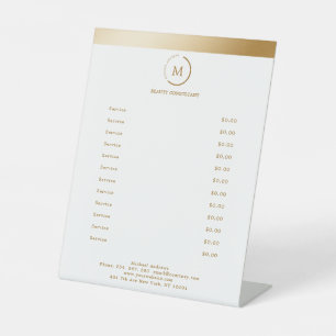 White Gold Stripe Monogramm Circle Pedestal Sign