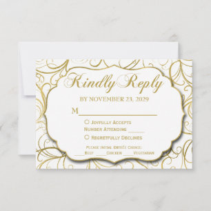 White Gold Swirl RSVP Wedding Response w/ Meal