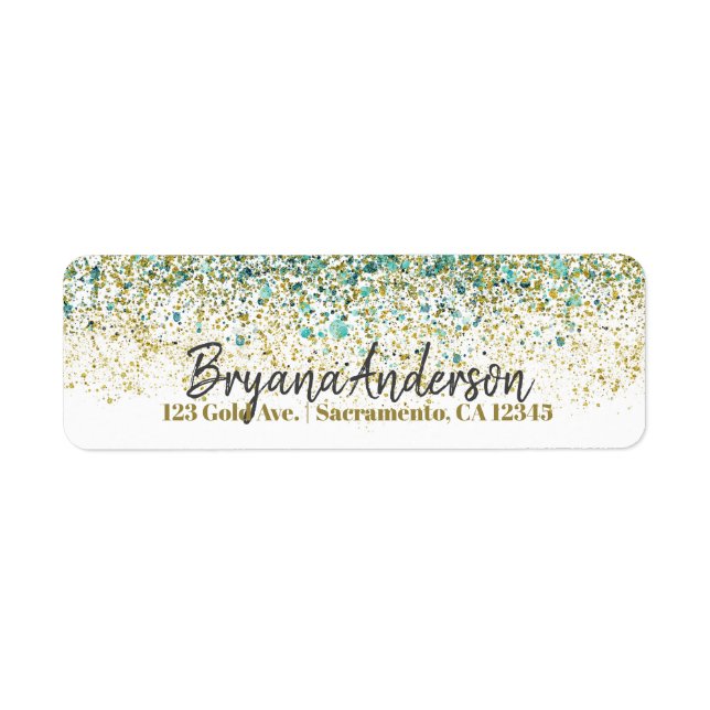 White Gold & Teal Blue Glitter Modern Coastal Glam (Front)