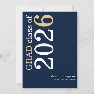 White Gold Text 2026 Navy Blue Graduation  Announcement