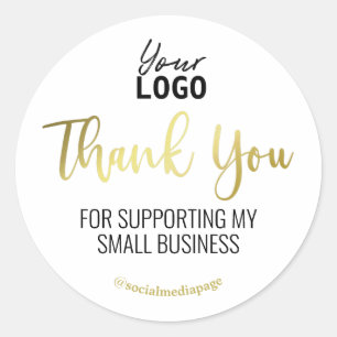 White Gold Text Thank You Support Business Logo Classic Round Sticker