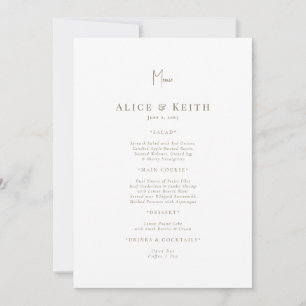 White Gold Text Wedding Menu Invitation