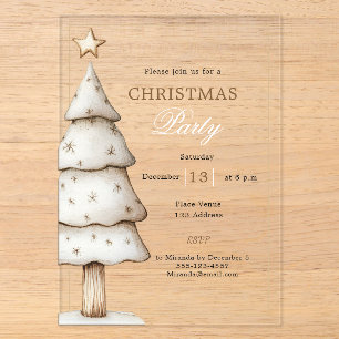 White gold tree modern clear Christmas Party Acrylic Invitations