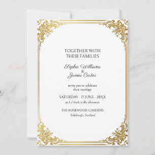 White Gold Vintage Filigree Wedding Invitation