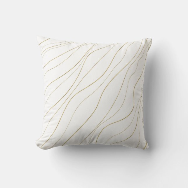 White & Gold Wavy Lines Modern Glam Cushion (Front)