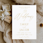 White Gold Wedding Modern Typography Script Invitation<br><div class="desc">White and Gold Faux Foil Wedding Spring or Summer Wedding Invitations - includes beautiful and elegant script typography with a modern simple and classic colour for the special Wedding day celebration.</div>