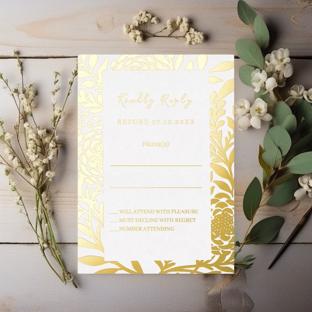 White gold wedding response RSVP foil card (Creator Uploaded)