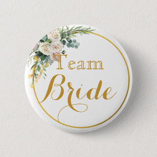 white Gold Wedding Team Bride Button