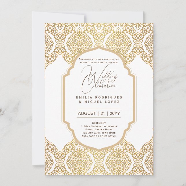 White Gold Wedding Theme Ornate Elegant Classy Invitation (Front)