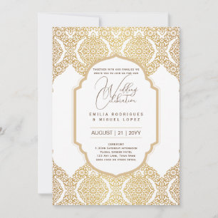 White Gold Wedding Theme Ornate Elegant Classy Invitation