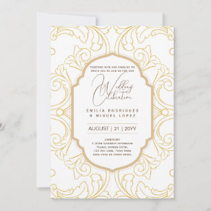 White Gold Wedding Theme Ornate Elegant Classy Invitation