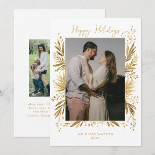 White Gold Winter Botanical Christmas 4 Photo Holiday Card
