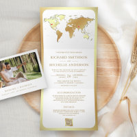 White Gold World Map QR Code Photo Wedding