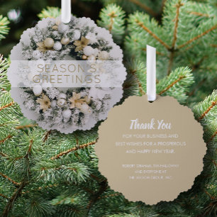 White Gold Wreath Business Holiday Greeting Paper Tree Decoration Card