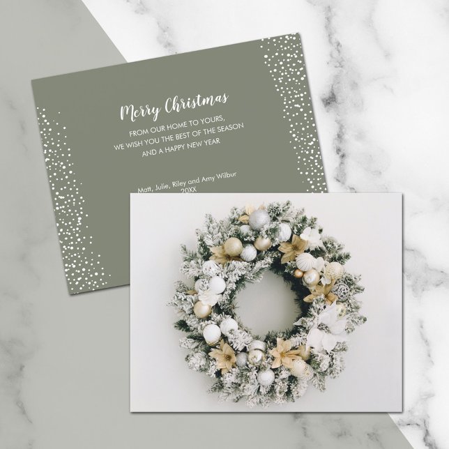 White Gold Wreath Christmas Holiday Card (Creator Uploaded)