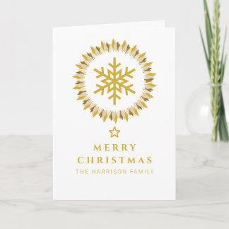 White Gold Wreath Snowflake Christmas Photo Holiday Card