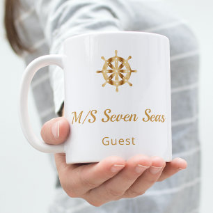 White gold yacht boat name steering wheel guest coffee mug