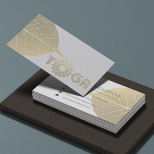 White & Gold Yoga Mediation Mandala Bodhi Leaf Business Card