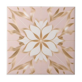 White, golden and pink floral tile