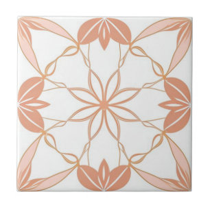 White, golden and pink floral tile