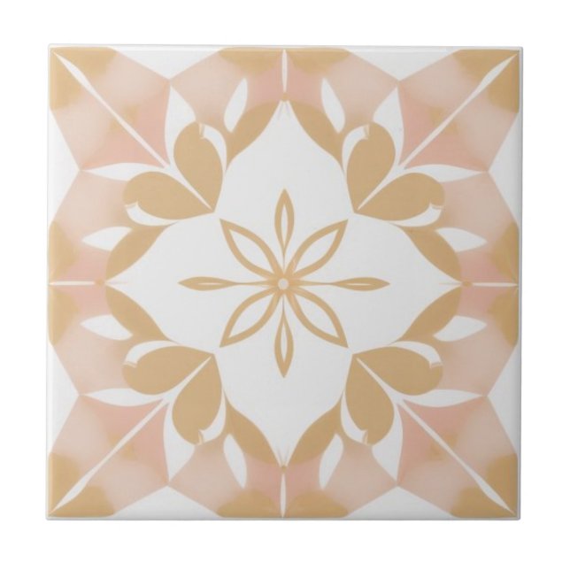 White, golden and pink floral tile (Front)