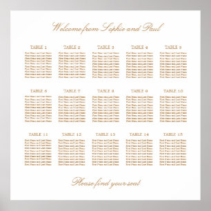 White Golden Beige 15 Table Wedding Seating Chart