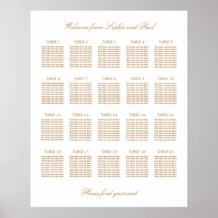 White Golden Beige 20 Table Wedding Seating Chart