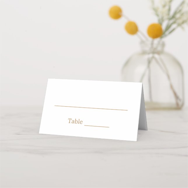 White Golden Beige Wedding Folded Place Card (Front)
