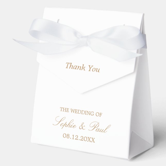 White Golden Beige Wedding Thank You Favour Box (Front)