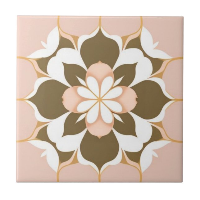 White, golden, brown and pink floral tile (Front)