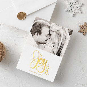 White Golden Joy Modern Photo Holiday Card