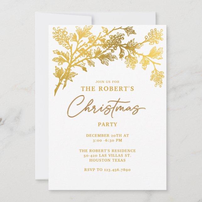 White Golden Modern Christmas Party Invitation (Front)