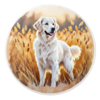 White Golden Retriever Dog Ceramic Knob