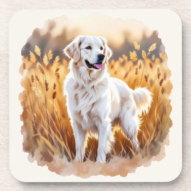 White Golden Retriever Dog Coaster (Front)